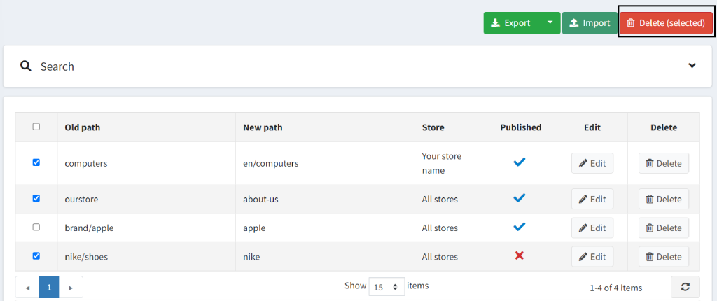 301 permanent redirect delete path record